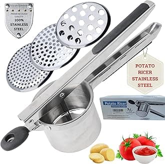 Potato Ricer Stainless Steel All Clad HeavyDuty Extra Large Commercial Best Professional Masher Pressed Shredder Spaetzle KhounBanh HarshBrown With 3 Interchangeable Disc Foodmill Kohsim