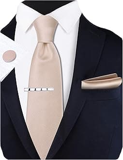 Gusleson New 3.15"（8cm） Solid Color Necktie and Pocket Square Cufflinks Clip Set