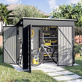4' x 8' Shed Outdoor Storage Shed with Triple Lockable Door Metal Storage Cabinet with Slopping Roof for Tools Bicycles Storage for Garden, Patio, Courtyard