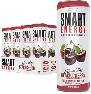 Cellucor C4 Smart Energy Drink – Boost Focus and Energy with Zero Sugar, Natural Energy, and Nootropics - 200mg Caffeine - Black Cherry - 12 FL OZ (355 ml) - Pack of 12