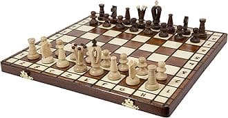 Wegiel Handmade Royal 36 European Chess Set - Wooden 14.2 Inch Board Hornbeam & Sycamore Pieces