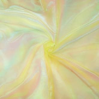 Ganeen 11 Yard Iridescent Fabric Organza Fabric Sheer 59 Inches Wide Rainbow Laser Gradient Lace Holographic Gauze for DIY Dress Curtain Costume Background Wedding Party Home (Yellow)