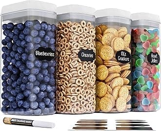 Large Airtight Food Storage Containers with White Lids, Set of 4, 3.2L, 109Oz, Kitchen and Pantry Canisters for Pasta, Cereal, Noodles, and Flour Storage - Transparent
