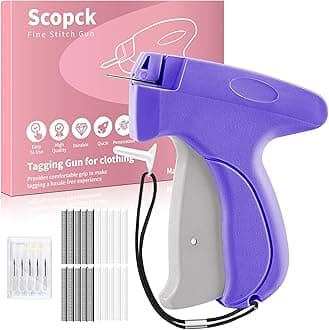 Stitch Gun for Clothes - Handheld Stitch Tag Gun Quick Clothing Fixer - Tagging Gun - Sewing Kit Includes 6 Needle, 1000 Black Fasteners & 1000 White Fasteners (Purple, Grey)