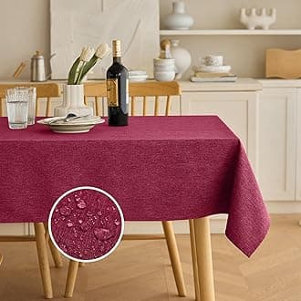 Christmas Red Waterproof Faux Linen Rectangle Tablecloth, Spillproof Outdoor Reusable Table Cloth for Patio,Holiday,Banquet,Party,Buffet Dinner (Oblong,60 x 120 Inch (10-12 Seats),Burgundy)