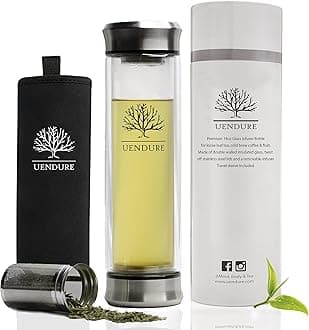 UEndure Tea Infuser Bottle with Strainer | 14oz Tumbler for Loose Leaf Tea, Fruit infused Water, Cold Brew Coffee, Matcha Shaker | Eco-Friendly Travel Mug With Travel Sleeve