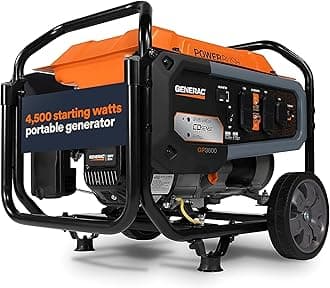Generac 4,500 Starting Watt Portable Gas Generator - Home Backup or RV Ready - Heavy Duty Frame - Quiet, Long Runtime, Emergency Power- 49-State Compliant