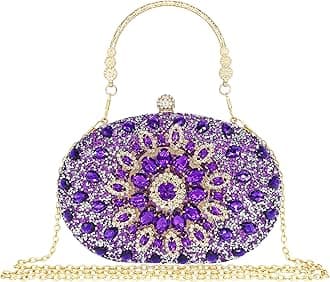 - Rhinestone Clutch Purses for Women Evening Wedding Formal Round Pearl Clasp Handbag for Party Prom