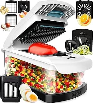 9-in-1 Vegetable Chopper with Extra Large Catch Tray - XL Veggie Chopper, Chopper Vegetable Cutter - Food Chopper, Kitchen Gadgets with Anti-Slip Bumper & Self Cleaning Feature (White)