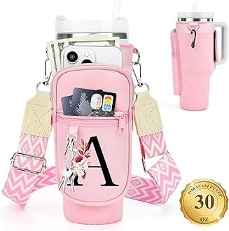 Water Bottle Holder with Strap for Stanley Cup 30 oz Tumbler, Personalized Initial Stanley Cup Accessories 30oz, Stanley Cup Carrier Bag for Women, Men, Girls, for Mom