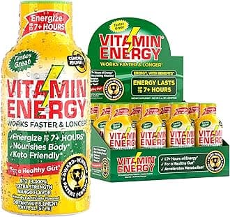 Vitamin EnergyB12 Energy Shots | Natural Healthy Energy & Focus Drink | Sugar-Free Carb-Free Supplement | Vitamins B6, B12 | Energize up to 7+ Hrs | Mango - 1.93 fl oz (Pack of 12)