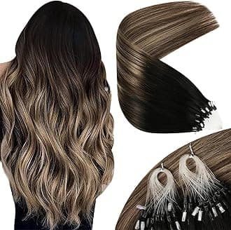 Sunny Hair Micro Hair Extensions Human Hair 20inch Micro Ring Hair Extensions Human Hair Black Balayage Dark Brown Ombre Medium Ash Blonde Micro Loop Extensions Easy to Install 57g