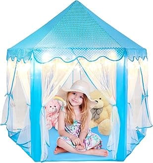 wilwolfer Princess Tent for Boys Fairy Castle Play Tents for Kids Toddler, Hexagon Kids Playhouse, Princess Toys & Gift for Girls Aged 3+ for Indoor & Outdoor Play (Blue)