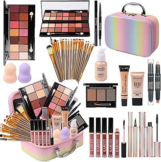Makeup Set for Girls, Rainbow Makeup Kit, Beauty Boxes with Brushes and Cosmetics, Fashionable Makeup Case Organizer, Pink