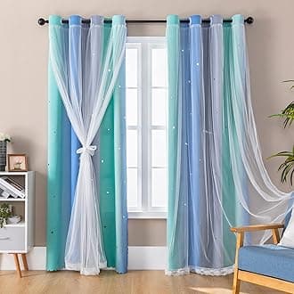 XiDi Blue Blackout Curtains for Boy Rooms Green Curtains for Bedroom Grey Window W34 X L63