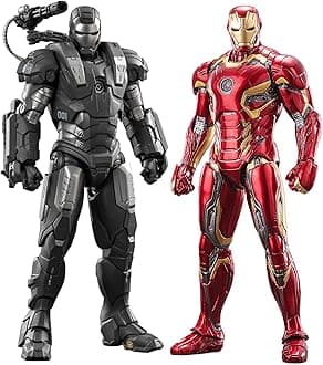 LonullyMege Iron Man Action Figure Set 2 Pack 7" Fully Articulated Collectible Toy - Full Metal Painting with Accessories Suit Up Models (WM1 & MK45)