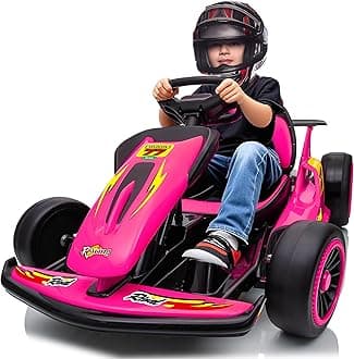 24V Electric go Kart, Drift Kart with 400W Motor, Crazy Go Karts for Kids 6-12, Fast Electric Go-Kart with 4 Speed Mode, EVA Tires, Up to 8.1 MPH, Music, Wireless, High/Low Speed, Rose Red