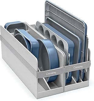 CarawayNonstick Ceramic Bakeware Set (11 Pieces) - Baking Sheets, Assorted Baking Pans, Cooling Rack, & Storage - Aluminized Steel Body - Non Toxic, PTFE & PFOA Free - Slate