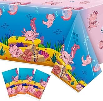 BkeeCten Axolotl Plastic Table Cover - 3Packs(54x108 Inch) Pink Axolotl Disposable Rectangle Plastic Tablecloth Birthday Theme Party Decoration Decor Supplies Table Cloth Giant Coloring Baby Shower