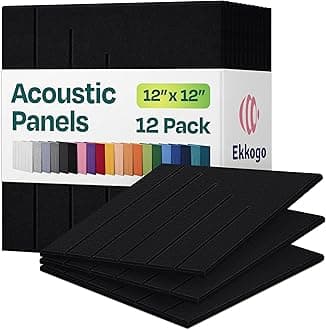 Acoustic Panels 12-Pack Soundproof Wall Panels 12"x12"x0.4" Decorative Sound Dampening for Your Home, Office, Studio, Bedroom & More with Unique LineWave Carving [Deep Black]