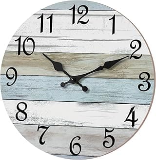 CHYLIN Wall Clock - 18 Inch Larger Silent Non Ticking Wall Clocks Battery Operated, Wooden Rustic Farmhouse Clock Decorative for Living Room, Kitchen (Blue)