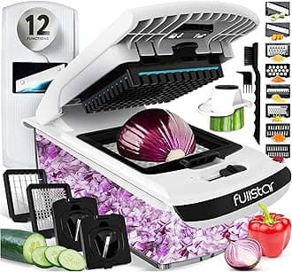 Fullstar Vegetable Chopper & Mandoline Slicer - Julienne Cutter Dicer Grater for Food Veg Onion Cucumber Tomato Salad Potato Cheese - Kitchen Gadgets & Accessories (PRO 12-in-1, White)