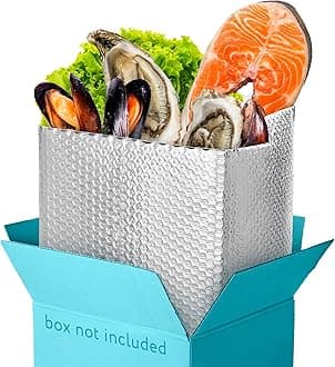 Foil Insulated Box Liners, 8 x 8 x 8 Inches. 50 Pack Thermal Box Liners for Frozen Food. Leakproof Insulated Shipping Bags for Food. Self-Seal Thermal Insulation Bag with Gusseted Bottom