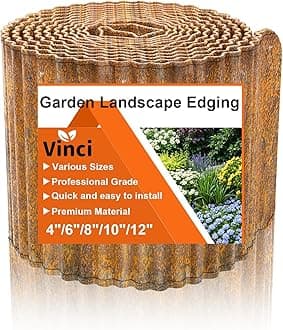 Vinci Garden Landscape Edging Border, 6 Inch x 20 FT Corrugated Sturdy Metal Easy Installation Safe Hemmed Lawn Garden Border Edges for DIY Flower Beds,Pathways and Patio Design (Rusted)