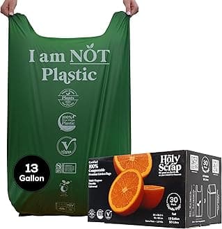 Extra Large Compostable Trash Bags - 13 Gallon, 30 Pack | Plastic-Free & Decomposing Tall Kitchen Garbage Bags & Liners with Easy-Tie Handles | Thick Bin Bags for Green & Food Waste