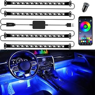 LivTee Smart Car Interior Lights, RGB LED Accent Lights with App Control, Music Mode, DIY Mode, 2-Line Design, Charger Included, Car Accessories for Women