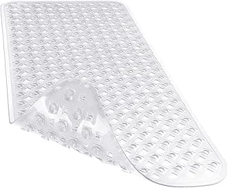 Yimobra Non Slip Bath Mat, Super Strong Suction Cups,34.5"x15.5"Long Tub Mat with Drain Holes, Machine Washable Fast Draining Shower Mats, Bathroom Essentials,Clear