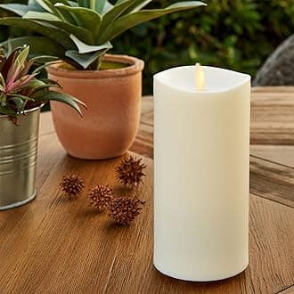 Luminara Flameless Outdoor Pillar Candle Tall (Ivory, Unscented, 3.25 x 7 Inches Tall), Centerpiece, Melted Edge, Realistic Flame Effect, Smooth Finish, Plastic, LED Battery Operated