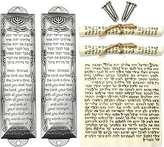 2 Pack Mezuzah with Scroll for Door - Jewish Mezuzah for Door Metal Cases with English and Hebrew Blessing for House Warming Hanukkah Gift (Antique Silvers)