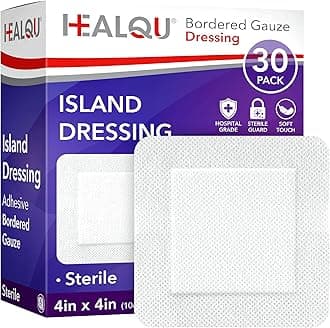 Healqu Bordered Gauze Island Dressing - 30 Count, 4" x 4" Sterile Individually Wrapped Gauze Pads with Water-Resistant, Soft and Breathable Wound Dressing for First Aid and Medical