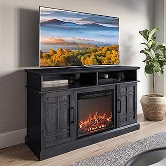 BELLEZE TV Stand for 48 Inch Electric Fireplace, Modern TV Mount for TVs up to 50 Inches, Multimedia Entertainment Stand Including