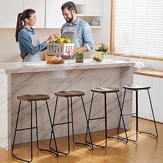 HeuGah Bar Stools Set of 4, Saddle Seat Wooden Barstools for Kitchen Island, 30" Brown Bar Height Stools with Footrest (Brown, 4 PCS 30Inch Barstool)