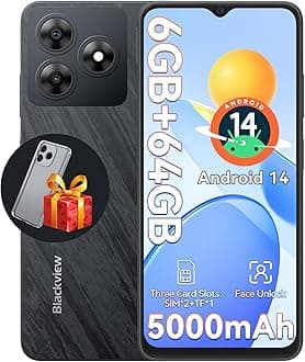 Blackview Wave 8C Unlocked Android Phones, Android 14 Unlocked Phones, Octa-Core 6GB+64GB/SD 2TB, 5000mAh Smart Phone, 6.56" HD, 2 Years Warranty, 3 Card Slots, 4G Dual T-Mobile, 3.5mm Headphone Jack