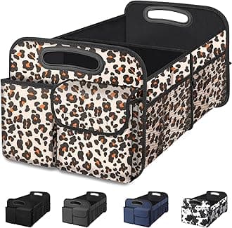 Femuar Car Trunk Organizer, Car Storage Organizer with Large Capacity Waterproof Collapsible Trunk Organizer for Car Accessories Suv/Jeep/Sedan (Leopard Print, Standard)