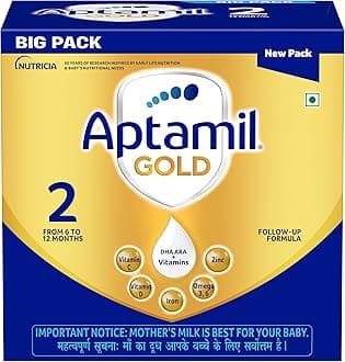 Aptamil Gold Infant Formula Milk Powder for Babies - Stage 2 (6-12 Months) - with Prebiotics and DHA - 1.2 kgs - Large Pack