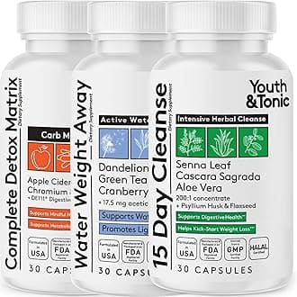 - Youth & Tonic 3PK Detox Cleanse Kick Off Weight Management & Bloating Support – 15 Day Colon & Gut Cleanse, Water Weight Away & Detox Matrix Complex – 90 Pills