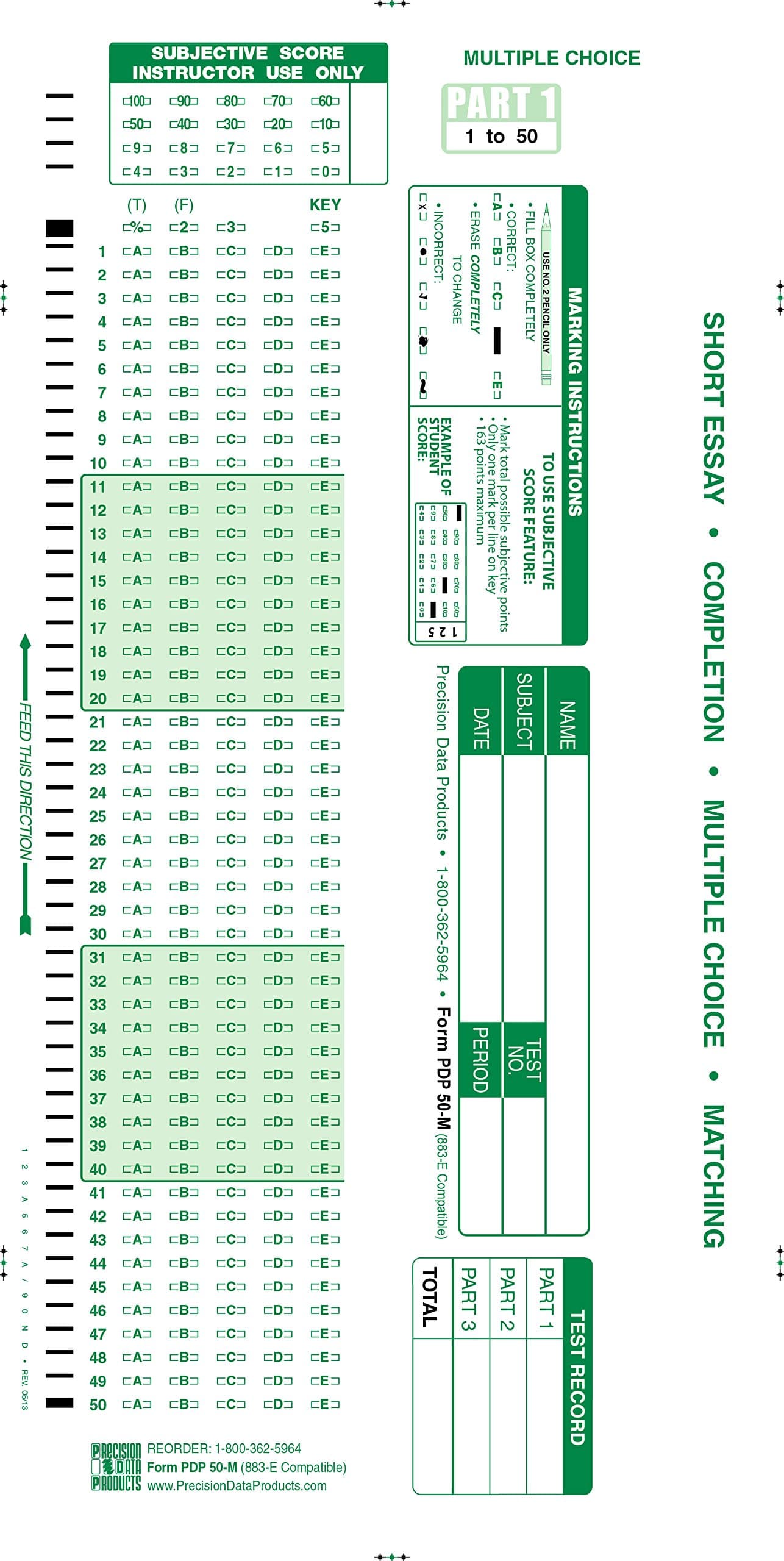 PDP 50-M (100 Pack) 50 Question Test Form