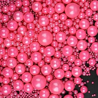 Pink Sprinkles for Cake Decorating, 130g/4.6oz Edible Hot Pink Pearl Sprinkles Mix, Sugar Candy Pearls for Baking, Cookie Decorations and Cupcake Toppings, Wedding Party Valentines Supplies