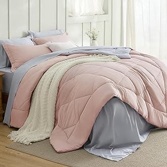 Bedsure Full Size Comforter Set - 7 Pieces Reversible Blush Pink Bedding, Full Size Bed Set for All Seasons, Bed in a Bag with Down Alternative Comforter, Sheets, Pillowcases & Shams