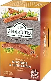 Ahmad Tea Rooibos Tea with Cinnamon, 20 Bags, 6 Packs, Herbal Tea, Non-Caffeinated, Individually Packaged, UK, Famous Brand AHMAD TEA