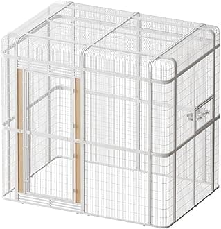 Large Walk-in Cage 87-inch Heavy Duty Bird Cage Outdoor Carbon Crystal Board Aviary Parrot Cage Wide Flight Metal Birdcage for Macaw Budgie Conure Lovebird Parakeet Cockatiel, 7.22x5.25x6.8ft, White