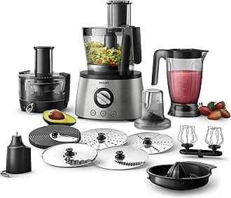 7000 Series Food Processor - PowerChop technology, 1300W, 3.4L Bowl, 1.5L Jar, Blender, Centrifugal Juicer + Citrus Press, Metal Kneading Hook - HR7778/01