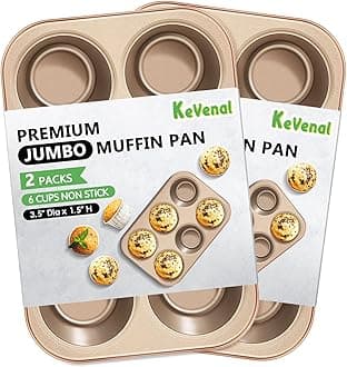 Kevenal Jumbo-Muffin-Pan - Nonstick 6-Cup Large Cupcake Pan, Heavy Duty Giant Muffin Baking Pan for Cupcakes, Oven Safe & Easy to Clean (Large Cup Size, 3.5 x 1.5in)