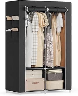 SONGMICS Clothes Wardrobe, Portable Closet, Garment Organiser Rack with 2 Hanging Rails, Shelves, 4 Side Pockets, 45 x 86 x 167 cm, Large Capacity, Ink Black RYG091B01