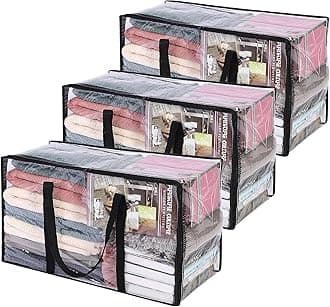 3 Pack Clear Comforter Storage Bag, 60L Clothes Storage Bag with Zipper Closet Organizer, Plastic Storage Containers Moving bags for Comforter, Blanket, Bedding, Duvet, Toys