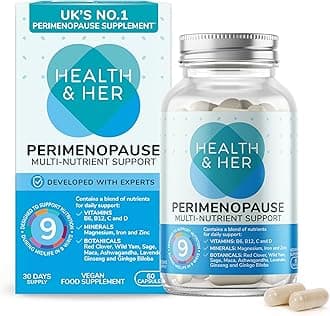 Health & Her Perimenopause Supplement, 9-in-1 Daily Multivitamin for Women with Red Clover & Ashwagandha, Vegan & Gluten Free, 30-Day Supply, 60 Capsules